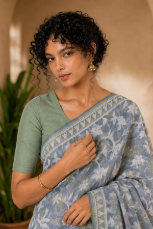 1041 Grey n White Saree