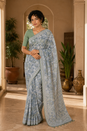1041 Grey n White Saree