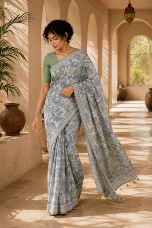 1041 Grey n White Saree