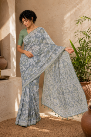 1041 Grey n White Saree