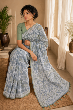 1041 Grey n White Saree