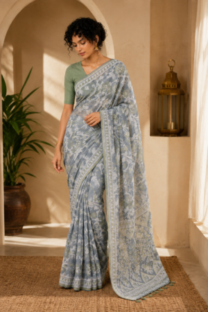 1041 Grey n White Saree