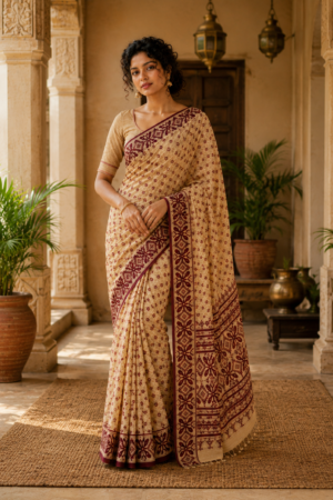 1043 Yellow n Maroon Saree