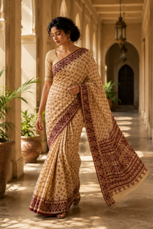1043 Yellow n Maroon Saree
