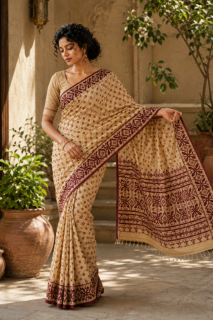 1043 Yellow n Maroon Saree