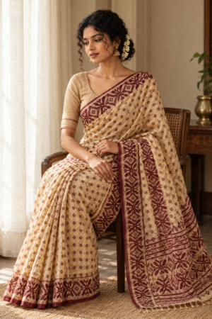 1043 Yellow n Maroon Saree