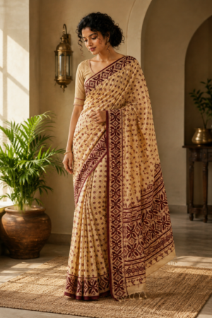 1043 Yellow n Maroon Saree