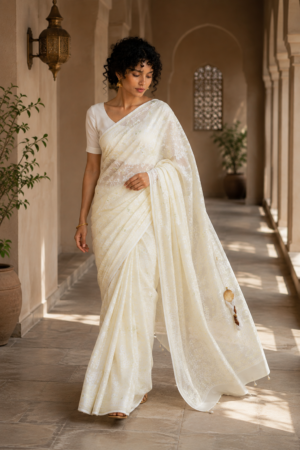 1048 Pale Lemon Yellow Saree