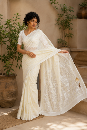 1048 Pale Lemon Yellow Saree