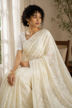 1048 Pale Lemon Yellow Saree
