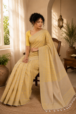 1049 Beige n Yellow Saree