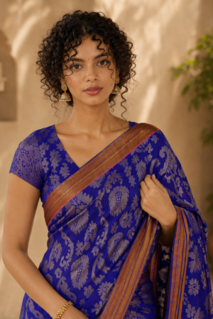 1036 Blue Jamdani Floral Vine Pattern Saree