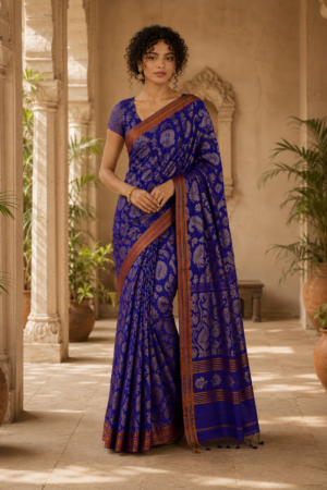 1036 Blue Jamdani Floral Vine Pattern Saree