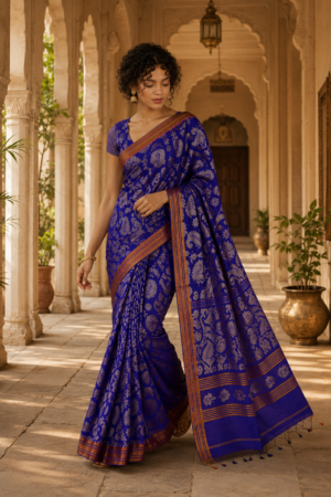 1036 Blue Jamdani Floral Vine Pattern Saree