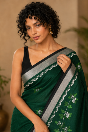 1033 Green and White Chanderi