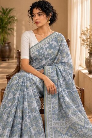 1041 Grey n White Saree