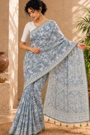 1041 Grey n White Saree