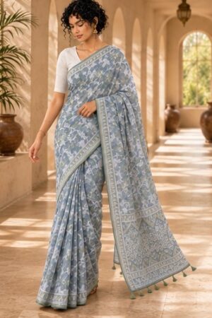 1041 Grey n White Saree