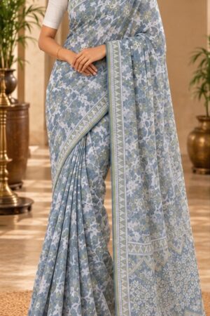 1041 Grey n White Saree