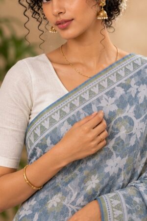 1041 Grey n White Saree