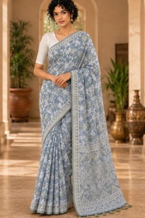 1041 Grey n White Saree
