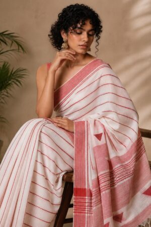 1050 Red White Jute Sarees