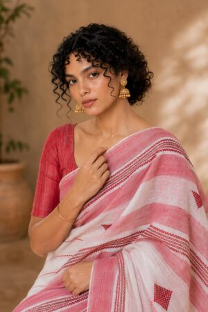 1050 Red White Jute Sarees