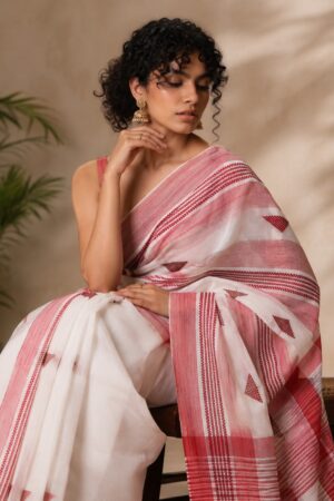 1050 Red White Jute Sarees