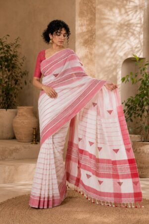 1050 Red White Jute Sarees