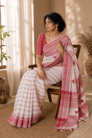 1050 Red White Jute Sarees