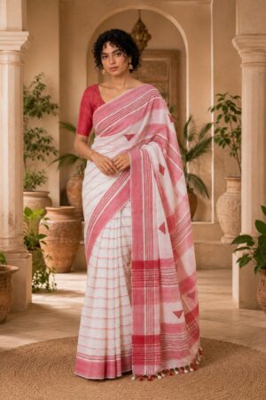 1050 Red White Jute Sarees