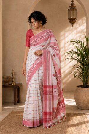 1050 Red White Jute Sarees